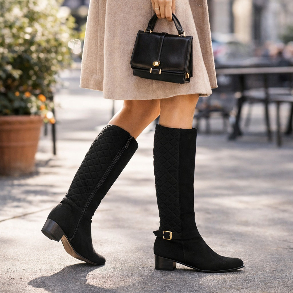 Women's Sesto Meucci Black Quilted Heeled Boots Size 9